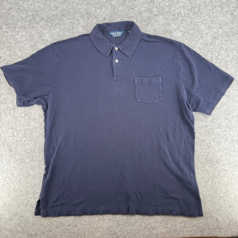 Polo Golf Ralph Lauren Polo Mens XL Linen Short Sleeve Navy Blue Pocket EUC